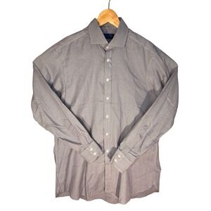 Hitchcock & Key London Mens Dress Shirt Blue White Micro Check Button Down